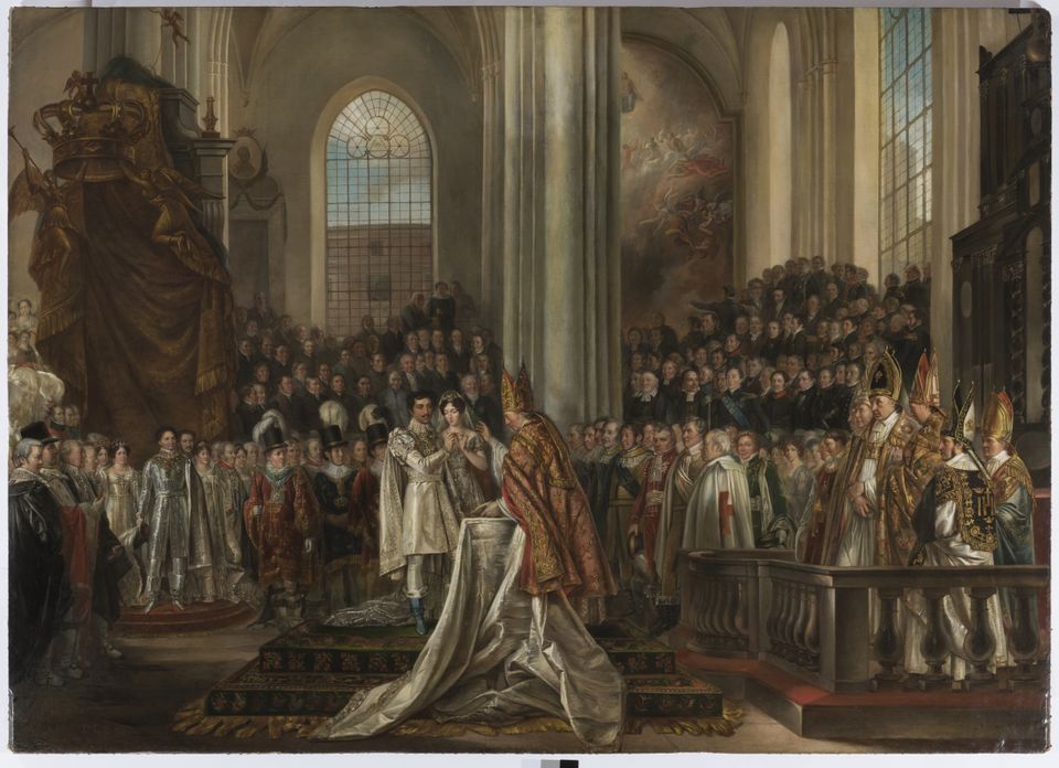 Dåvarande kronprins Oskars (I) och Josephinas av Leuchtenbergs förmälning i Stockholms Storkyrka 1823. 