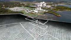 Fotomontage över det framtida slutförvaret för använt kärnbränsle i Forsmark. Foto: SKB/Lasse Modin