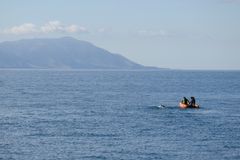 Nathalie Pohl in open seas during her crossing of the Cook Strait (photo: Mark Tantrum)