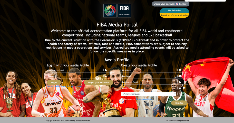 FIBA Media Portal - Login 2021