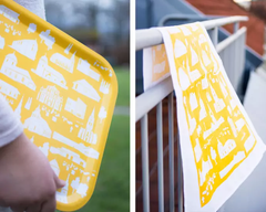 Brickor och handdukar med motiv av kyrkor och kapell