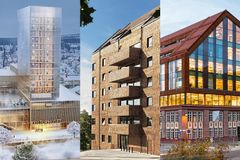 Sara kulturhus, Strandparken och Trikåfabriken är goda exempel på svensk träarkitektur som visas under Archtober. Fotocollage: Christoffer Skogsmo