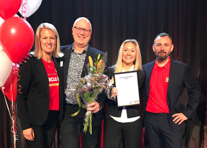 Från vänster: Stina Frisell (Category Manager Circle K), Lars Wigg (Head of Impulse Cloetta), Ewa Holmberg (Key Account Manager Cloetta) och Niklas Lindholm (Group Category Manager Circle K).