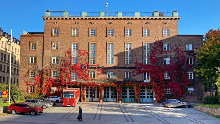 Kungsholmens brandstation mot Hantverkargatan, foto.