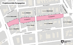 Karta över området som projektet omfattar: Kungsgatan mellan Sveavägen och Norrlandsgatan.