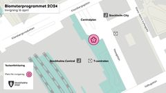 Karta över invigningsplatsen utanför Centralstationen i Stockholm.