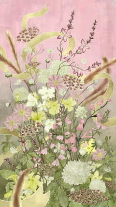 Illustration av årets blomsterprogram med temat Spirande romans.