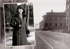 Fotocollage: Senta Zamore och Hornsgatan. Zamoreska släktföreningens arkiv / Riksarkivet. Foto: Axel Swinhufvud/Spårvägsmuseet.