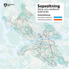 Karta över de gång- och cykelbanor som sopsaltas i Stockholms stad