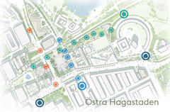 Kartbild över vypunkterna i östra Hagastaden.