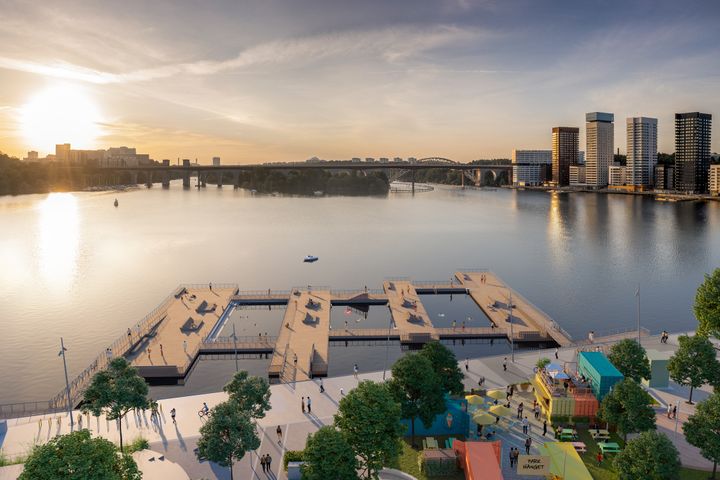 Bild över bryggor i solnedgång