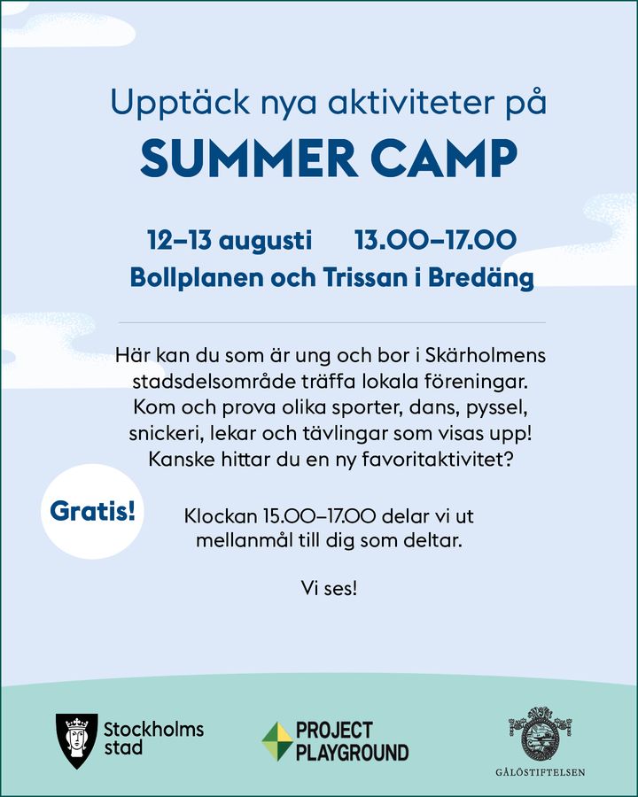 Summer Camp är en del av Skärholmen tillsammans. Ett samarbete mellan Skärholmens stadsdelsnämnd, Project Playground och Gålöstiftelsen