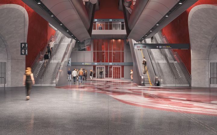 Bussterminal, trappa mot entréhall,