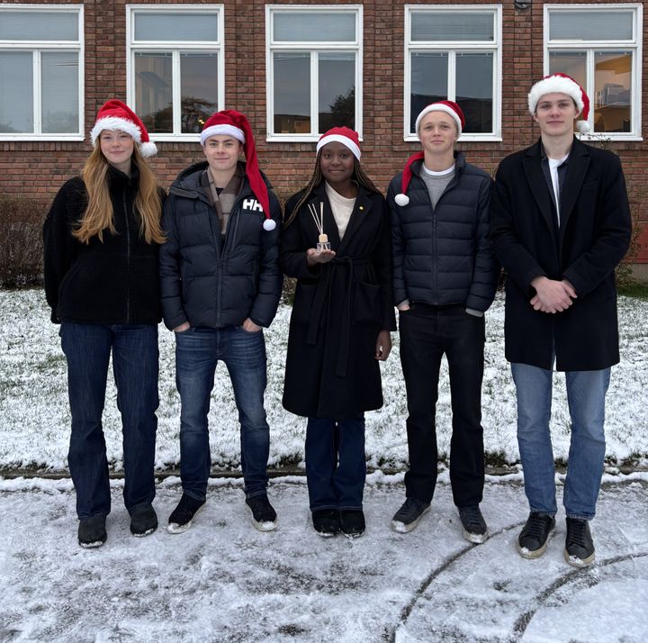 Eleverna Mathilda, Hugo, Erica, Ian och Andreas från UF-företaget NaturesScent. På lördag finns eleverna i Kungsträdgården. Foto: Maja Lindow.