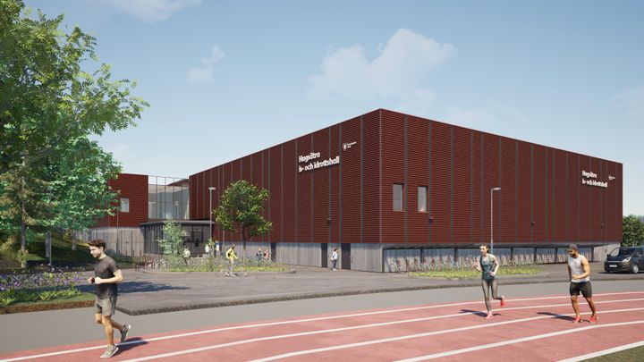 Visionsbild över Hagsätra is- och idrottshall. BIld: Metod arkitekter.
