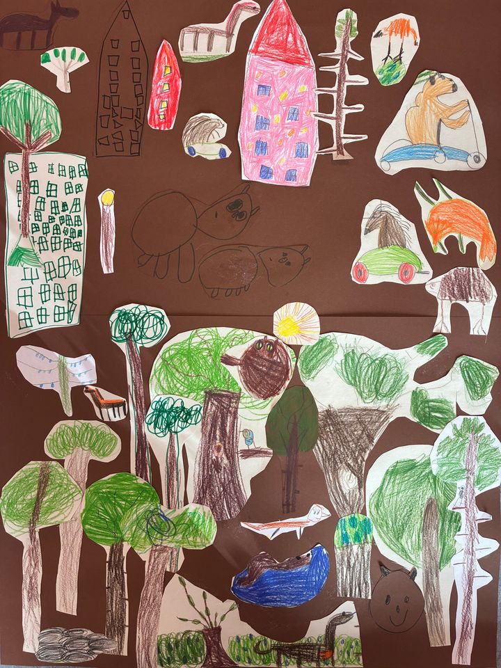 Teckningar och illustrationer av förskolebarn som reflekterat om framtiden skog
