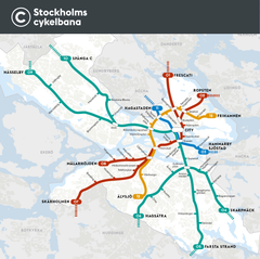 Karta med cykellinjer i olika färger.