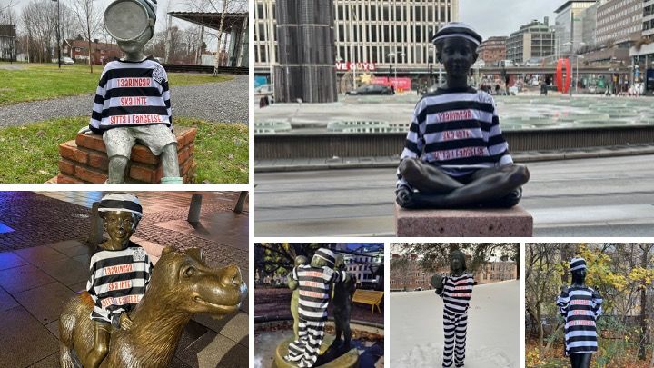 Statues dressed in prison uniforms. Photo: Bris