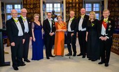 Från vänster: Torbjörn Kronander, Jan-Olof Brüer, Katarina Olsson, H.K.H. Prins Daniel, Christina von Arbin, Darko Pervan, Claes Magnusson, Karin Lundh och Jacob Wallenberg.