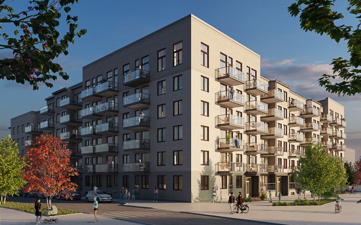 Kvarteret Pionjären är först ut i den nya stadsmiljö som ska växa fram i Veddesta, Barkarby.