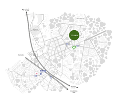 Titanias kvarter med bostadsrätter och stadsradhus ligger vid Barkarbystadens nya tunnelbanestation som beräknas öppna i slutet av 2027. (Illustration över stadsutvecklingsområdet i Barkarby: Järfälla kommun)