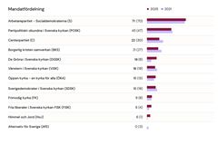Distribution of seats on the Church of Sweden’s General Synod from 2021 to 2025