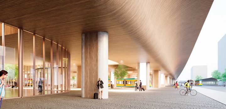 Nya centralstationen med indragna glasfasader. Bild: Wingårdh Arkitektkontor.