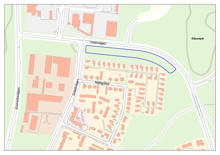 Björkplantor delas ut vid det markerade området vid Ystarvägen, Ersboda.