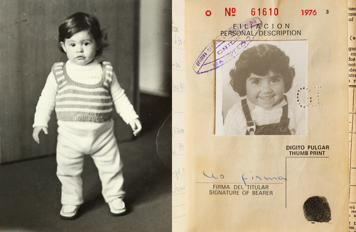 Fotokollage: America Vera-Zavala som barn och Veronica Sveréus chilienska pass.