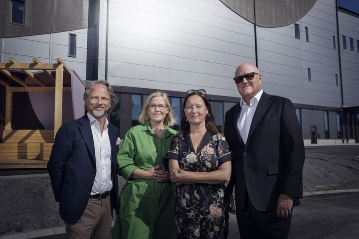 Fredrik Lindgren, vd Kungliga Operan, Sara Heelge Vikmång, kommunstyrelsens ordförande Huddinge, Kitte Wagner, vd Dramaten och Stefan Dahlbo, vd Fabege. Foto: Markus Gårder.