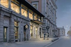 Visualisering av ny entré till ny scén, kväll - Ahrbom & Partner och Lundgaard & Tranberg Arkitekter