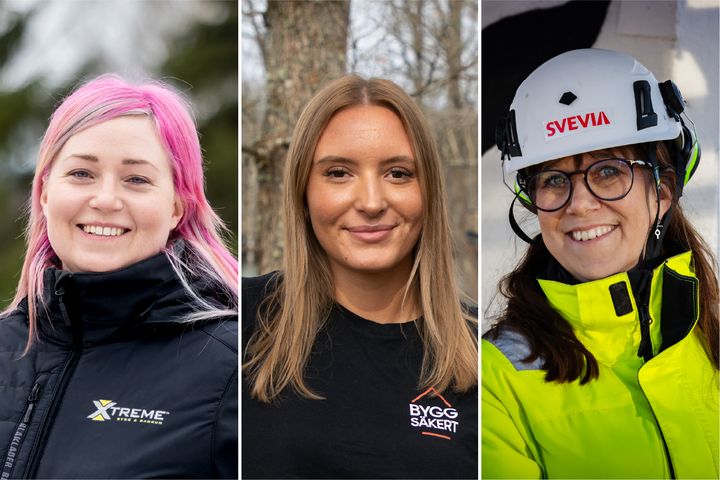 Finalister i Årets byggkvinna 2026. Från v. Caroline Sundström, Ronja Ljungkvist, Anna-Karin Wärn