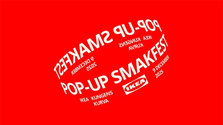 På en röd bakgrund står det med vit text skrivet Smakfest.