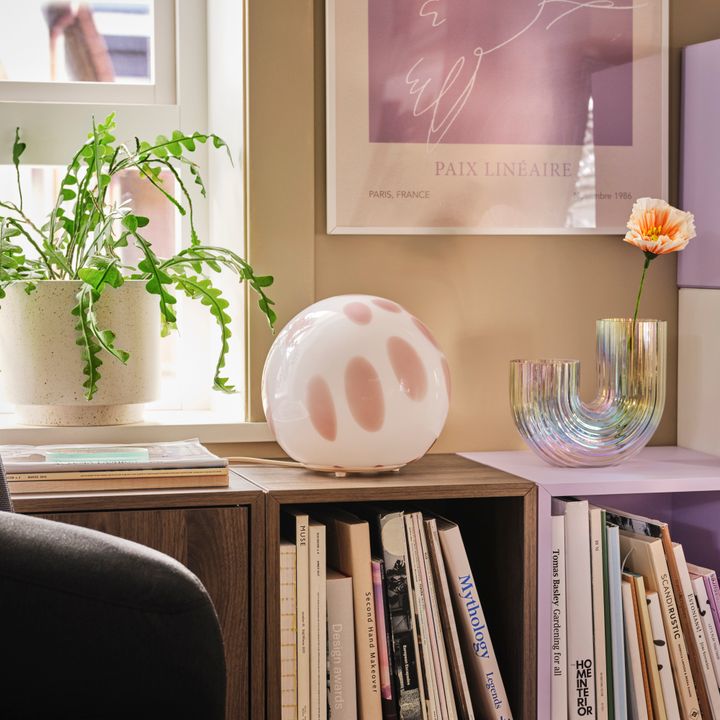 I%20ett%20rum%20st%E5r%20en%20bokhylla%20fylld%20med%20b%F6cker.%20Ovanp%E5%20bokhyllan%20st%E5r%20en%20vit%20lampa%20med%20rosa%20inslag%20och%20en%20glasvas.