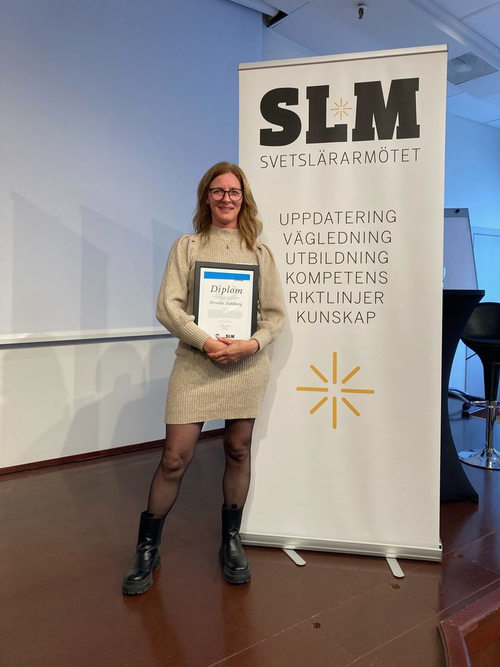 Pernilla Dahlberg med diplom från Svetskommissionen på Svetslärarmötet, SLM, hos Lernia i Liljeholmen den 28-29 september.