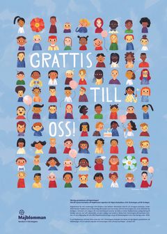 Majblommans jubileumsgåva till H M Drottningen sammanfattad i en illustration av Mia Olofsson. Under nästa år kommer Majblomman att möjliggöra 80 extra födelsedagskalas för barn i ekonomiskt utsatta situationer, till Drottningens ära.