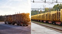 Timmertåg och timmerlastbil