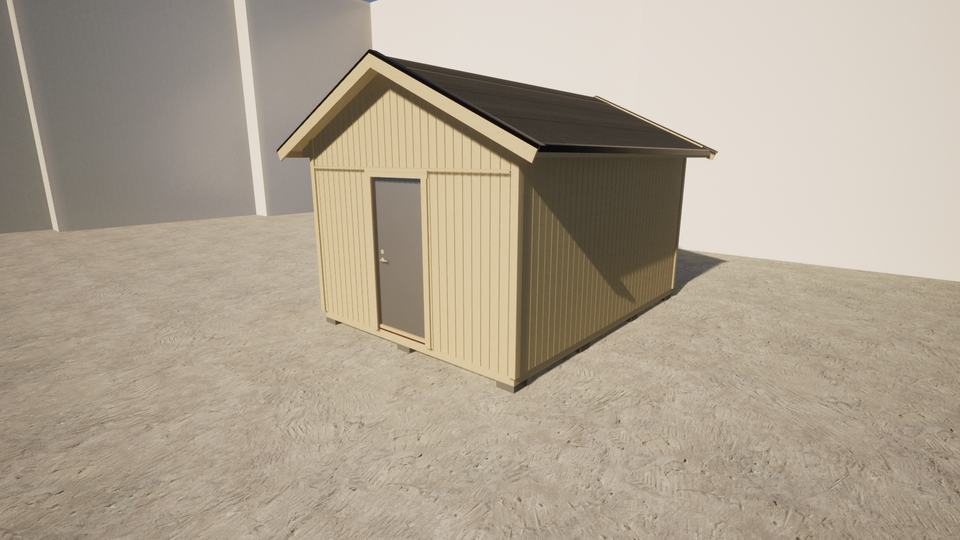 Emergency shelters made of wood from flat packages are shown at Nordbygg in booth C14:32