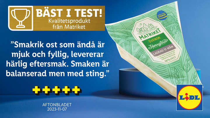 Lidl Sveriges ost från Matriket är bäst i test.
