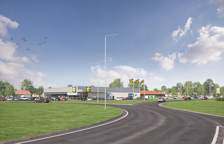 Rendering av den nya Lidl-butiken i Hörby.