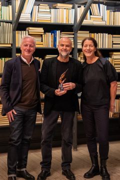 The Golden Shrimp with Mikael Fellenius (CEO Film i Väst), producer Lars Jönsson and Kristina Börjeson (Head of Production Film i Väst)