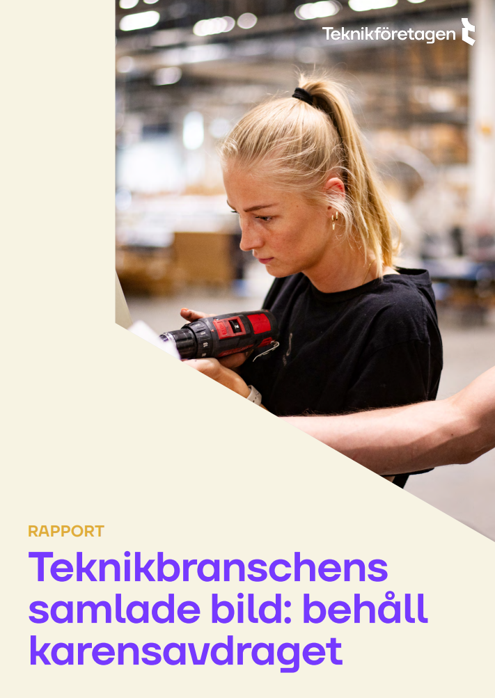 Framsidan på rapporten från Teknikföretagen kring karensavdragets effekter på svensk industri