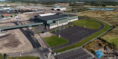 Drönarbild på Tekniska verkens nyinvigda sorteringsanläggning på Gärstadområdet i Linköping.