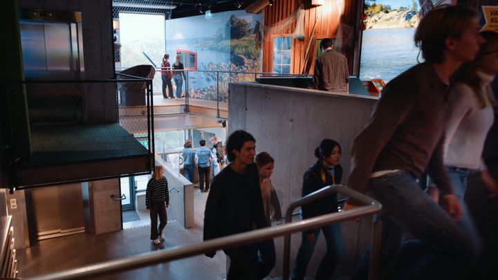 Gymnasieelever på Skansens östersjöcentrum Baltic Sea Science Center.