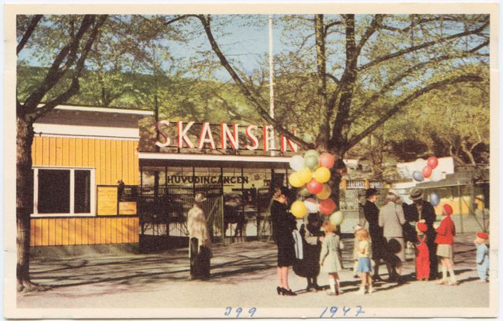 Vykort Huvudentrén till Skansen, 1940-tal.