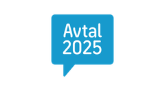 Alt-text: "Blå pratbubbla med texten 'Avtal 2025'."