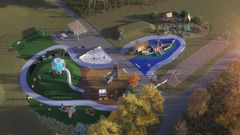 Till synes svävande i mitten av lekplatsen finns en stor luftballong som för tankarna till klassiska upptäcktsfärder.