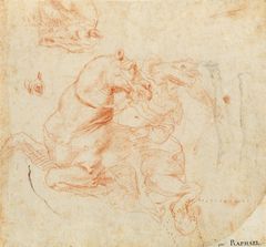 Raffaello Santi, called Raffael (Urbino 1483 - 1520 Rome) Study for the Battle of the Milvian Bridge: a rider and head and eye of a horse, red chalk and pen on paper, 22 x 24 cm Auction October 25, 2023, Dorotheum Vienna
