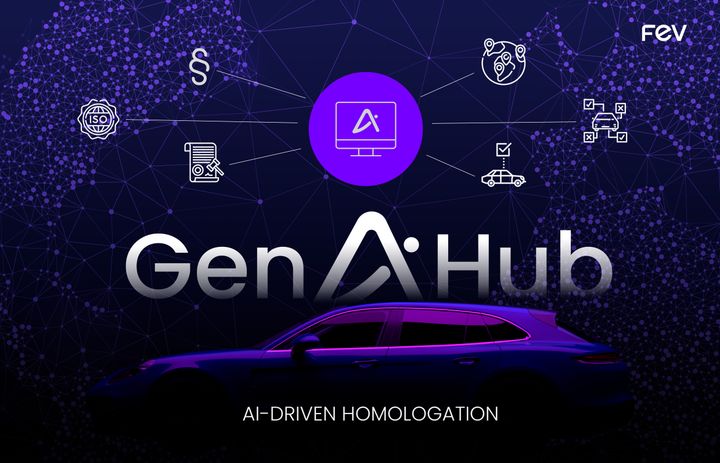 Increased efficiency in homologation: The 'FEV GenAI Hub' serves as a central platform for the application of generative AI in vehicle development. Source: FEV