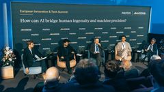 POLITICO Spotlight Session. From left to right: Pieter Haeck, Senior Technology Reporter, POLITICO Europe; Brando Benifei, MEP (S&D, Italy), Chair of the Delegation for relations with the United States and EU AI Act Co-Rapporteur;  Lindsay Croisdale-Appleby CMG, Ambassador and Head of the UK Mission to the European Union; Max Reddel, Advanced AI Director, Centre for Future Generations; Saurabh Kumar, Ambassador of India to the EU, Belgium and Luxembourg. Source: Akkodis